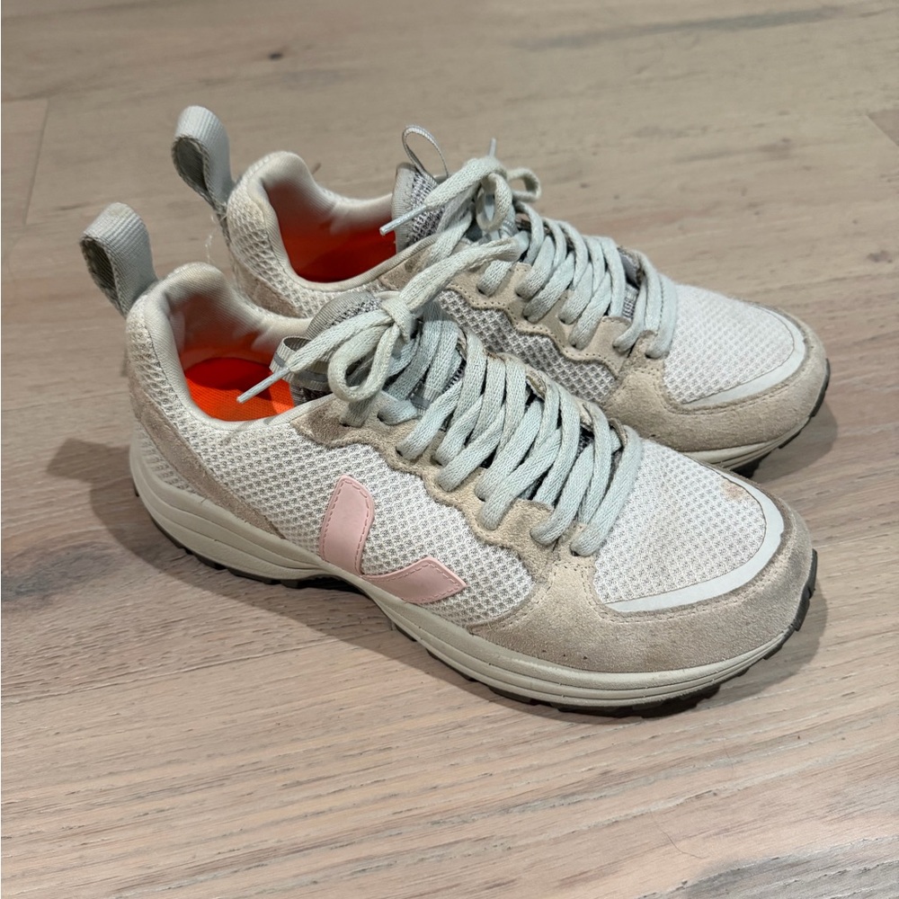 Veja Cream and Pink Mesh Sneakers